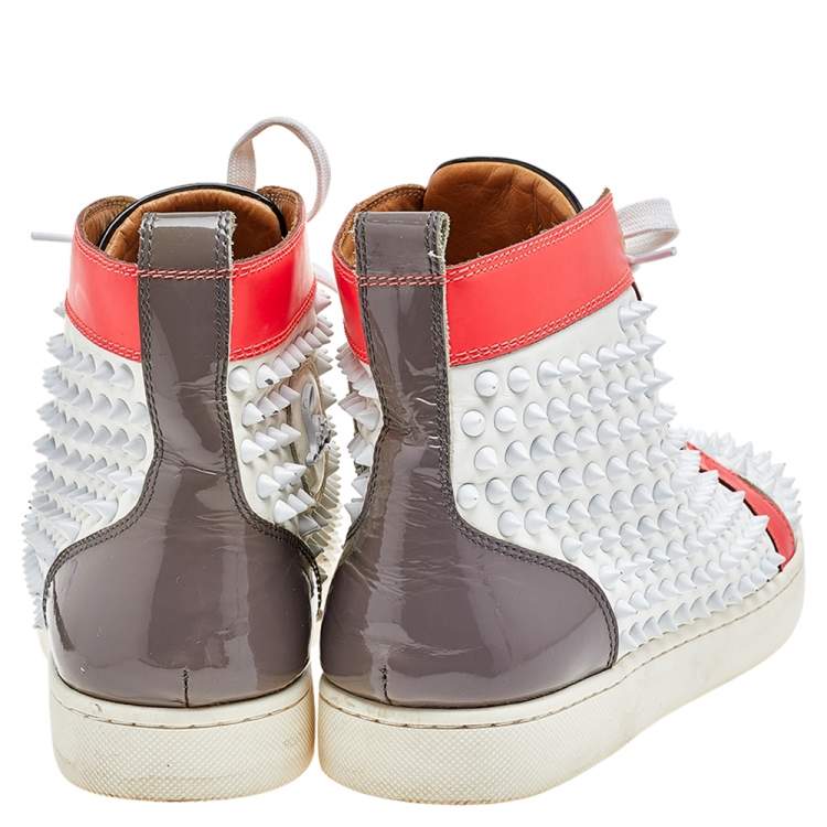 Pre Owned Christian Louboutin Multicolor Leather And Patent Louis Spikes Lace Up High Top Sneakers Size 43