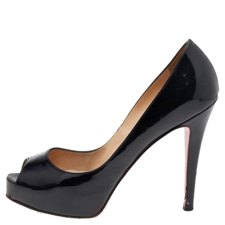 Pre Owned Christian Louboutin Black Patent Leather Very Prive Pumps Size 36