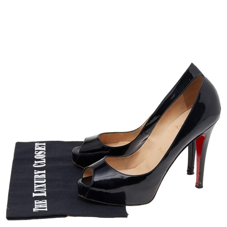 Pre Owned Christian Louboutin Black Patent Leather Very Prive Pumps Size 36