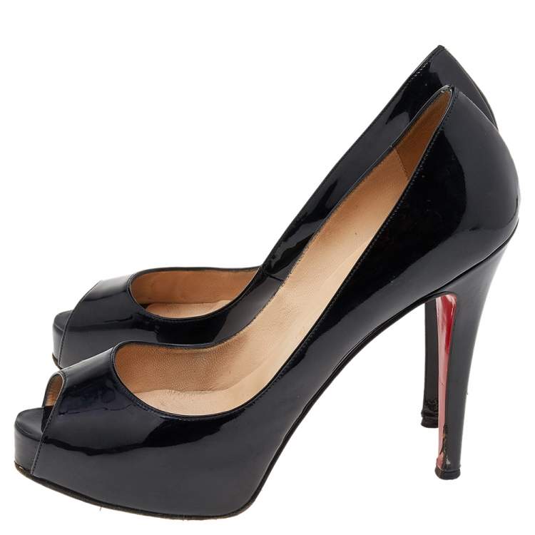 Pre Owned Christian Louboutin Black Patent Leather Very Prive Pumps Size 36
