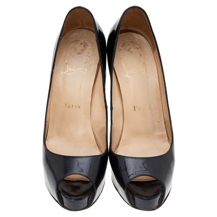 Pre Owned Christian Louboutin Black Patent Leather Very Prive Pumps Size 36