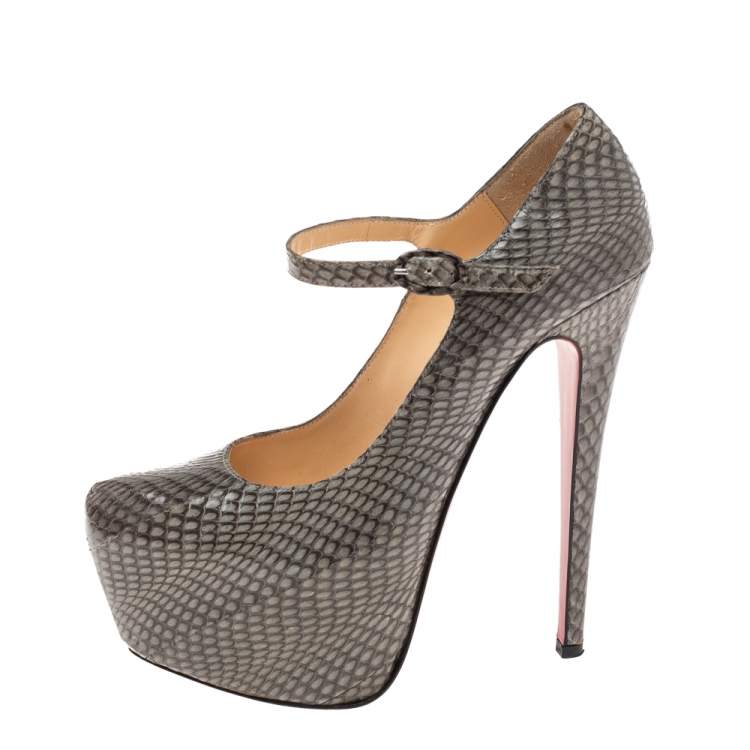 Pre Owned Christian Louboutin Grey Snakeskin Lady Daf Platform Pumps Size 37.5