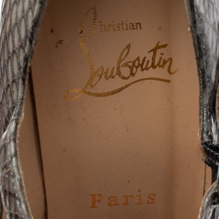Pre Owned Christian Louboutin Grey Snakeskin Lady Daf Platform Pumps Size 37.5