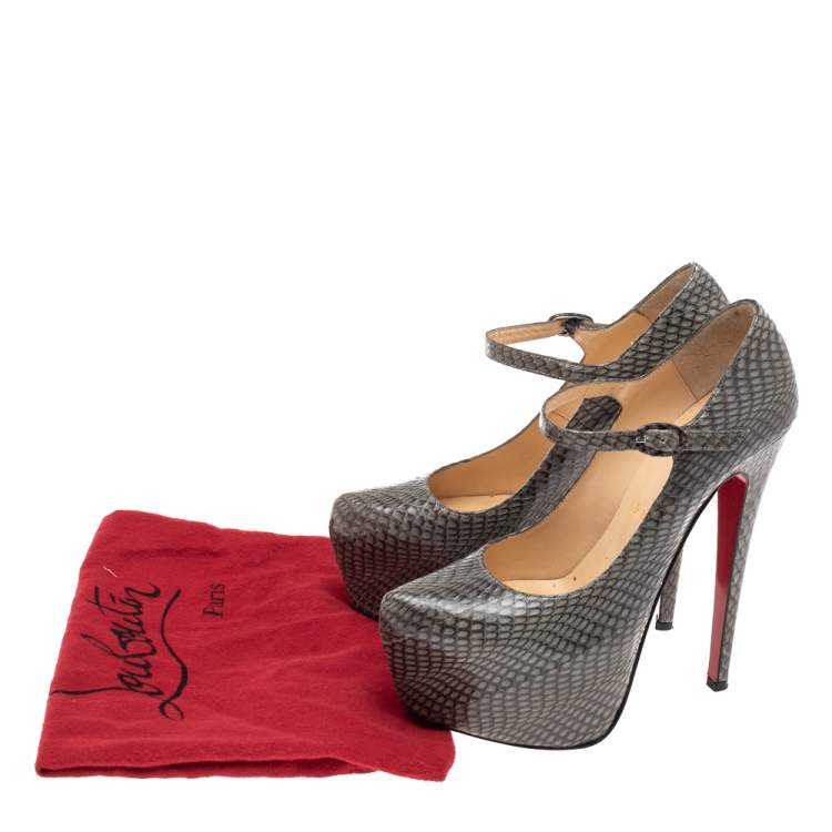 Pre Owned Christian Louboutin Grey Snakeskin Lady Daf Platform Pumps Size 37.5