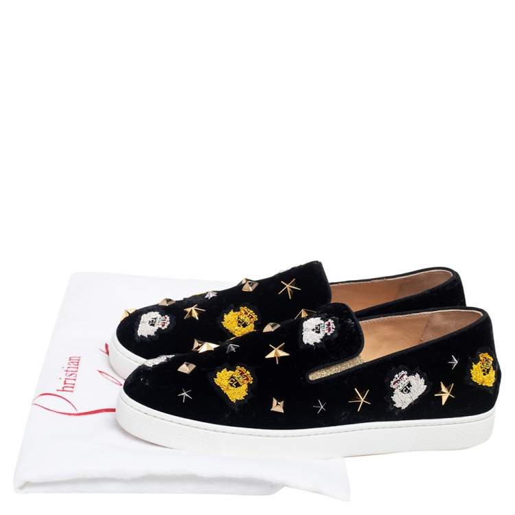 مملوكة مسبقًا Christian Louboutin Black Velvet Miss Academy Slip On Sneakers Size 37