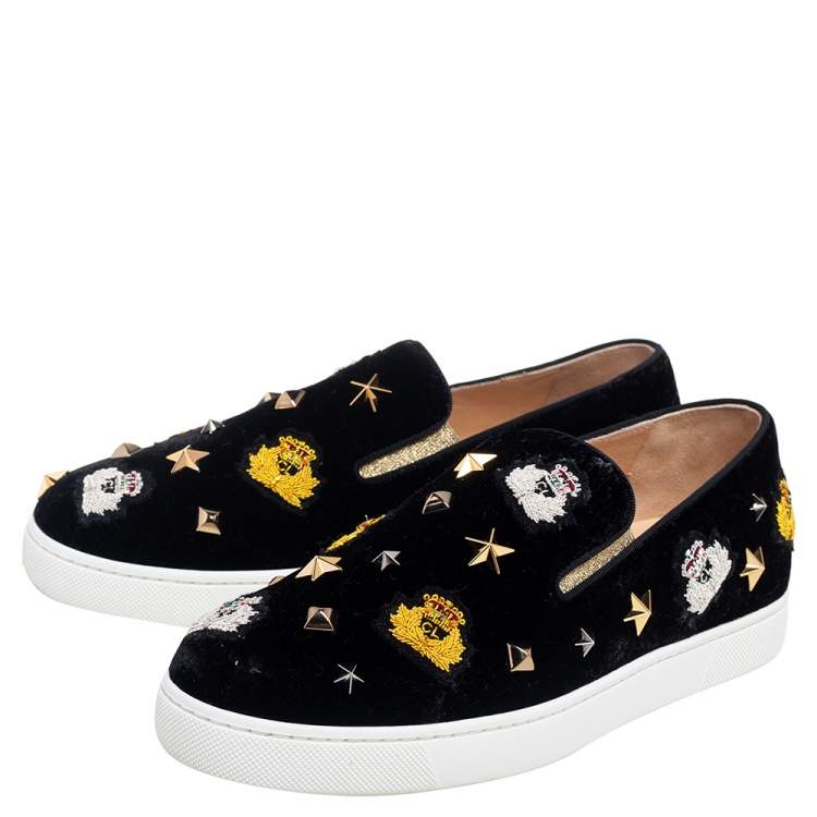 مملوكة مسبقًا Christian Louboutin Black Velvet Miss Academy Slip On Sneakers Size 37