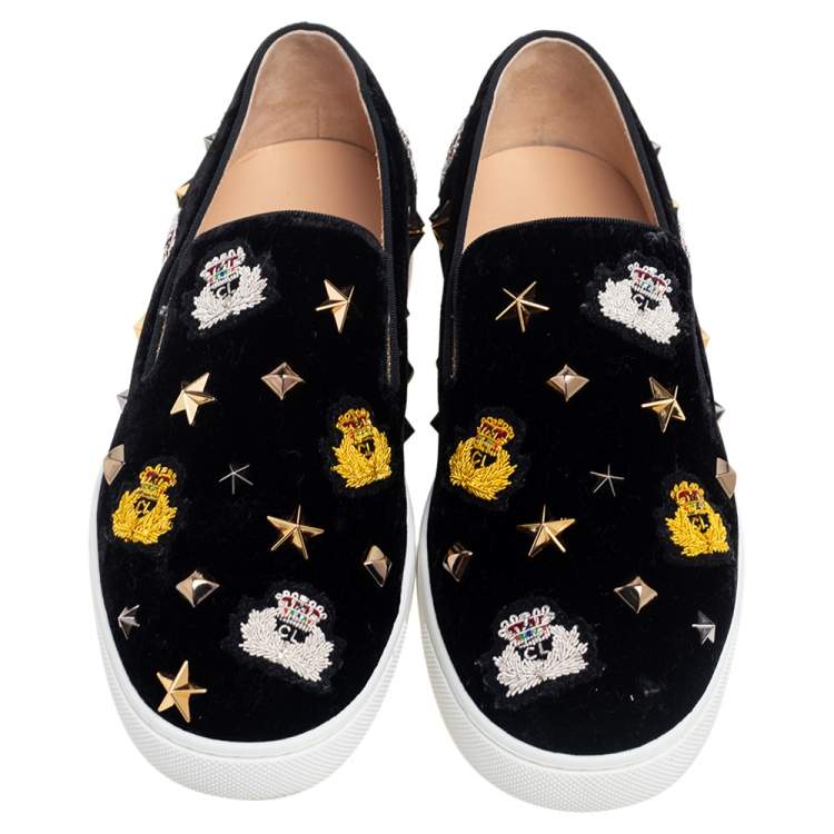 مملوكة مسبقًا Christian Louboutin Black Velvet Miss Academy Slip On Sneakers Size 37