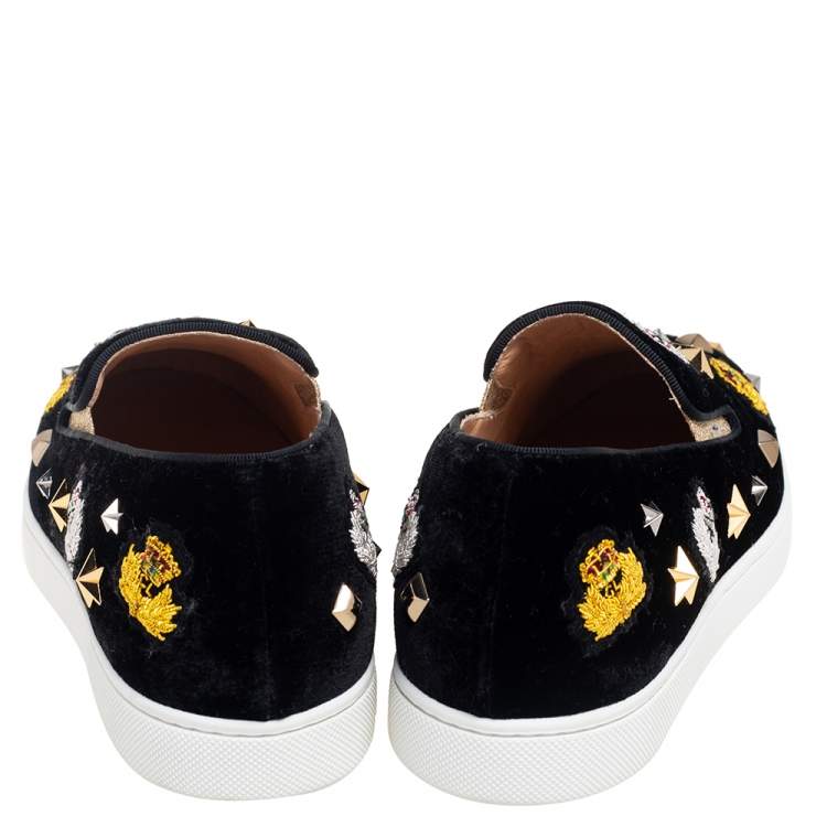 مملوكة مسبقًا Christian Louboutin Black Velvet Miss Academy Slip On Sneakers Size 37
