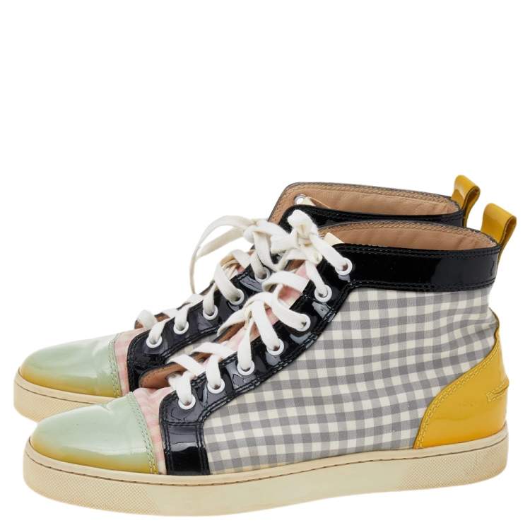 Pre Owned Christian Louboutin Multicolor Patent Leather and Tartan Louis Flat High Top Sneakers Size 40
