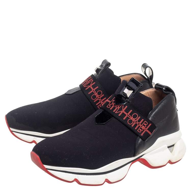 مملوكة مسبقًا Christian Louboutin Black Neoprene And Leather Lipsy Run Slip On Sneakers Size 38.5