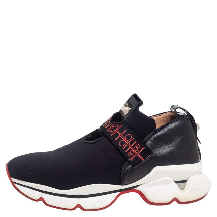 Christian Louboutin Black/Red Leather, Mesh and Neoprene Louis