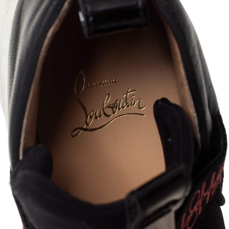 مملوكة مسبقًا Christian Louboutin Black Neoprene And Leather Lipsy Run Slip On Sneakers Size 38.5