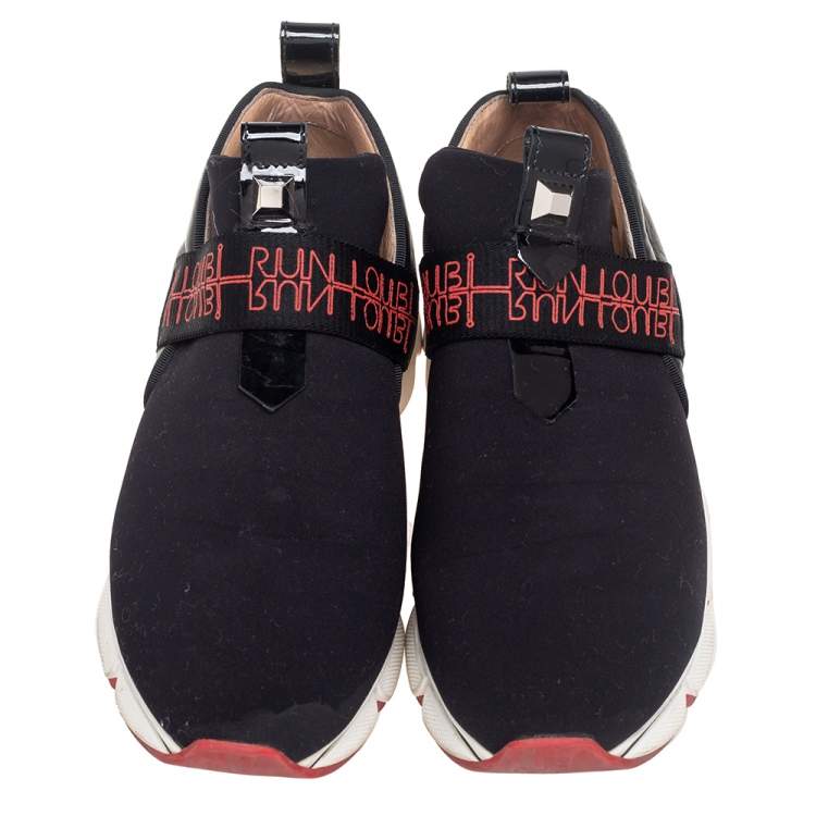 مملوكة مسبقًا Christian Louboutin Black Neoprene And Leather Lipsy Run Slip On Sneakers Size 38.5