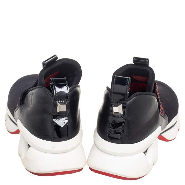 مملوكة مسبقًا Christian Louboutin Black Neoprene And Leather Lipsy Run Slip On Sneakers Size 38.5