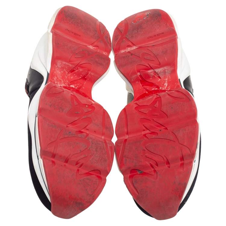 مملوكة مسبقًا Christian Louboutin Black Neoprene And Leather Lipsy Run Slip On Sneakers Size 38.5