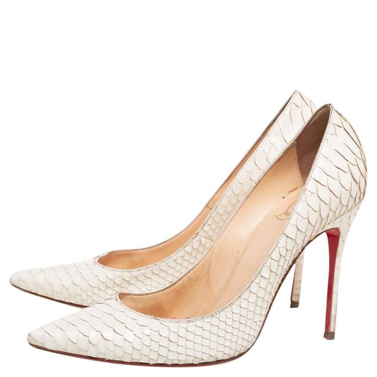 Pre Owned Christian Louboutin White Python So Kate Pointed toe Pumps Size 37