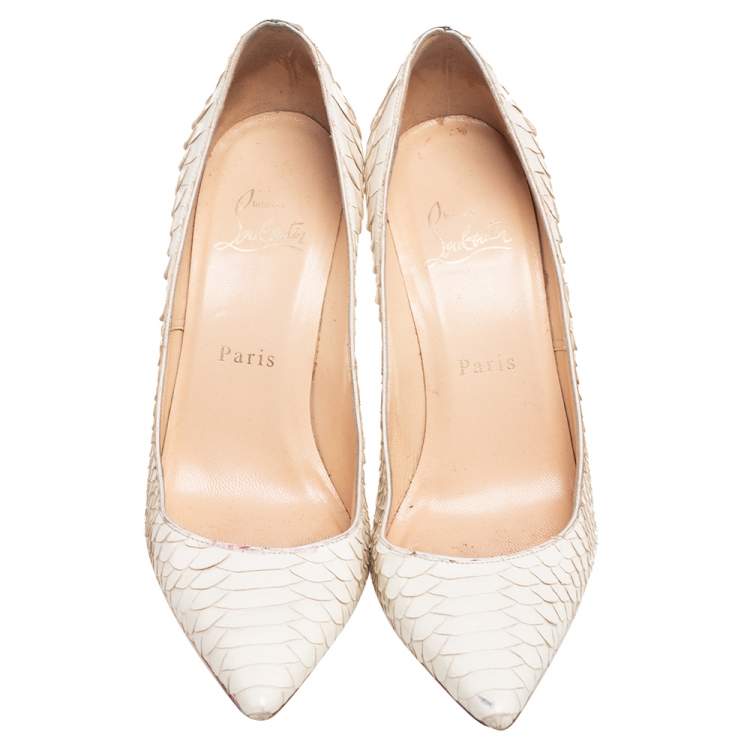Pre Owned Christian Louboutin White Python So Kate Pointed toe Pumps Size 37