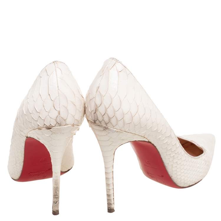 Pre Owned Christian Louboutin White Python So Kate Pointed toe Pumps Size 37