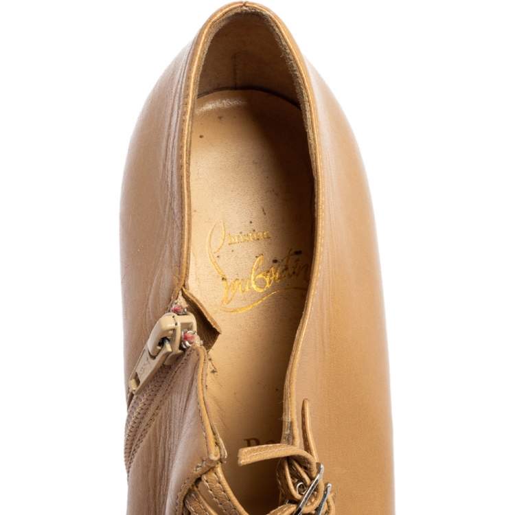Pre Owned Christian Louboutin Beige Leather Manon Buckle Detail Open Toe Ankle Boots Size 41