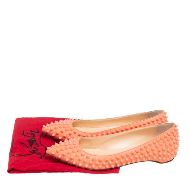 Pre Owned Christian Louboutin Orange Leather Pigalle Spike Ballet Flats Size 37