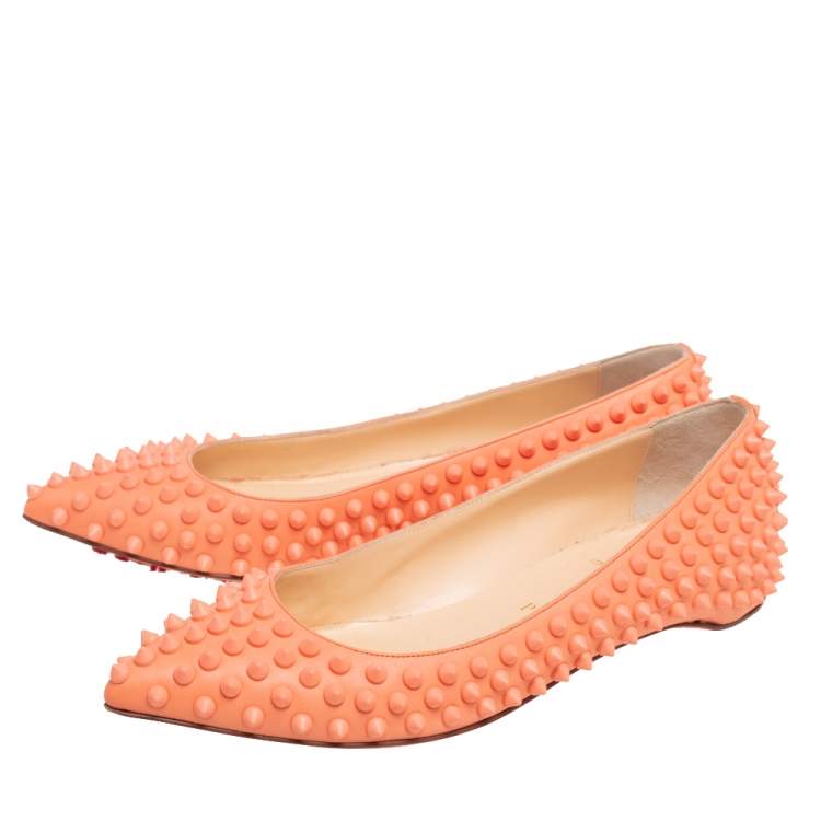 Pre Owned Christian Louboutin Orange Leather Pigalle Spike Ballet Flats Size 37