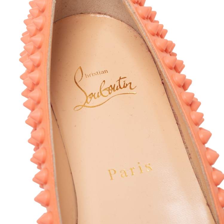 Pre Owned Christian Louboutin Orange Leather Pigalle Spike Ballet Flats Size 37
