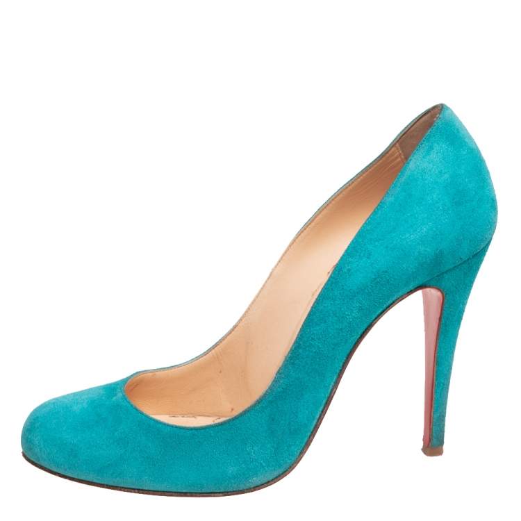 Pre Owned Christian Louboutin Blue Suede Simple Pumps Size 37.5
