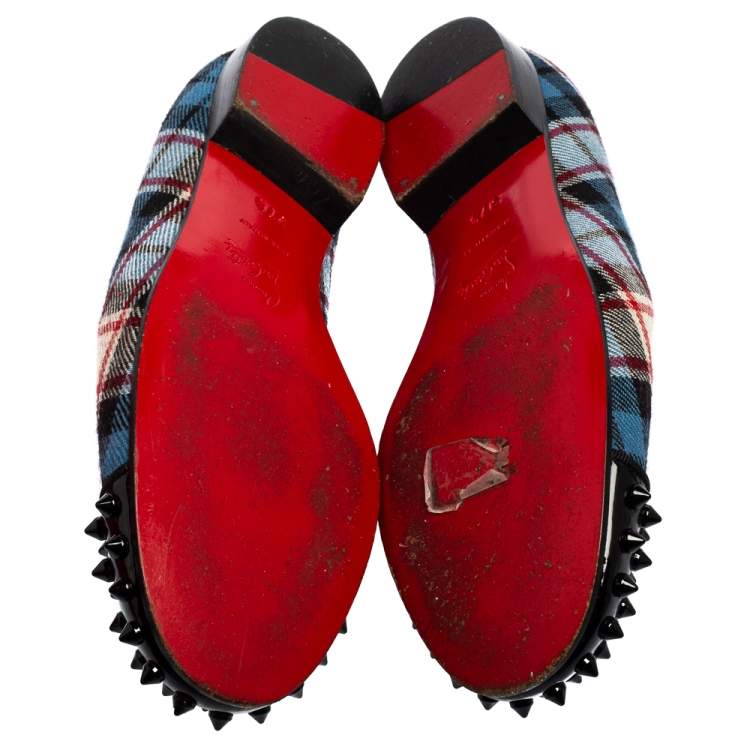 Pre Owned Christian Louboutin Multicolor Fabric and Patent Leather Spiked Intern Loafers Size 37.5