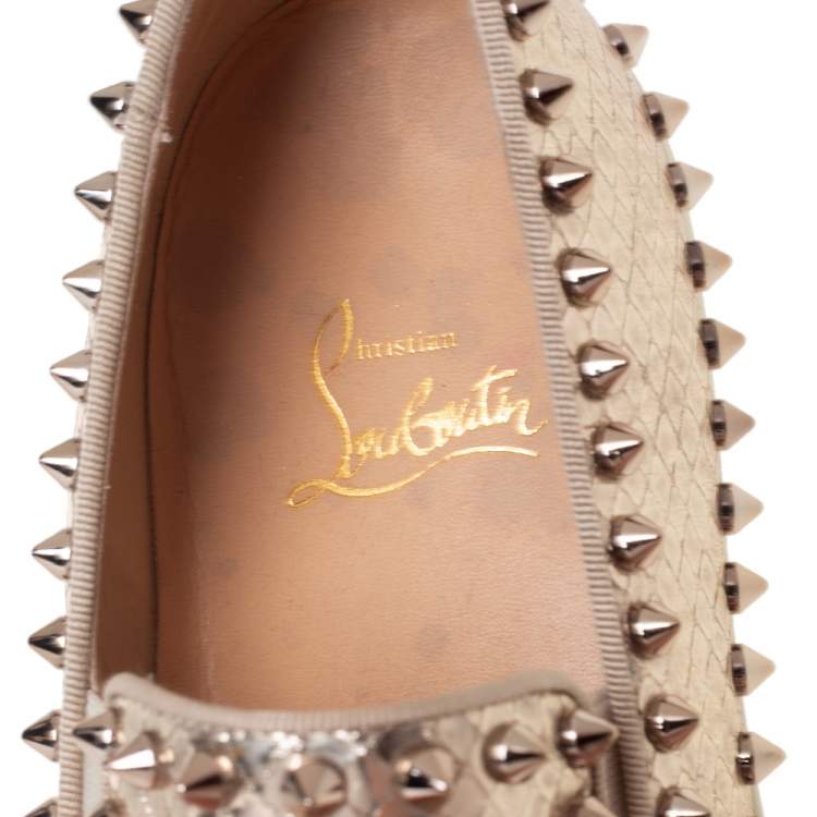 Pre Owned Christian Louboutin Gold Python Embossd  Leather Spike Slip On Sneakers Size 37