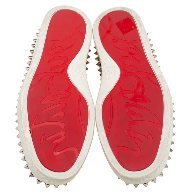 Pre Owned Christian Louboutin Gold Python Embossd  Leather Spike Slip On Sneakers Size 37