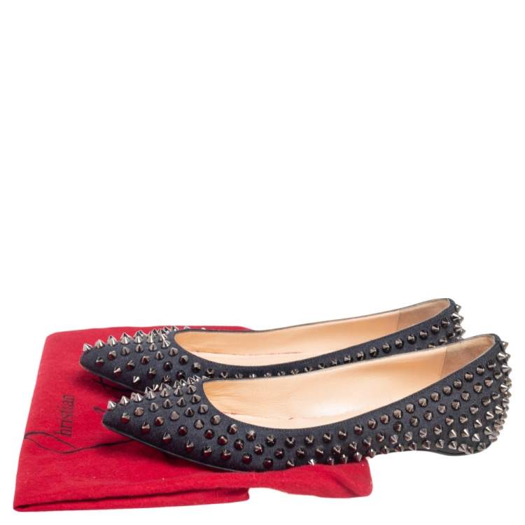 Pre Owned Christian Louboutin Black Canvas Pigalle Spike Ballet Flats Size 37.5