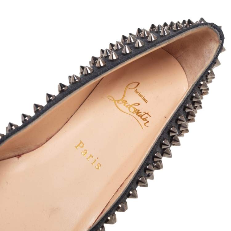 Pre Owned Christian Louboutin Black Canvas Pigalle Spike Ballet Flats Size 37.5