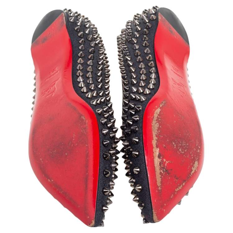 Pre Owned Christian Louboutin Black Canvas Pigalle Spike Ballet Flats Size 37.5