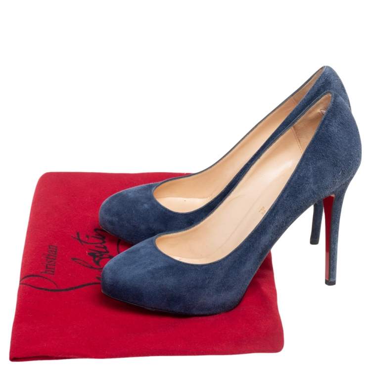 Pre Owned Christian Louboutin Blue Suede Fifi Pumps Size 38