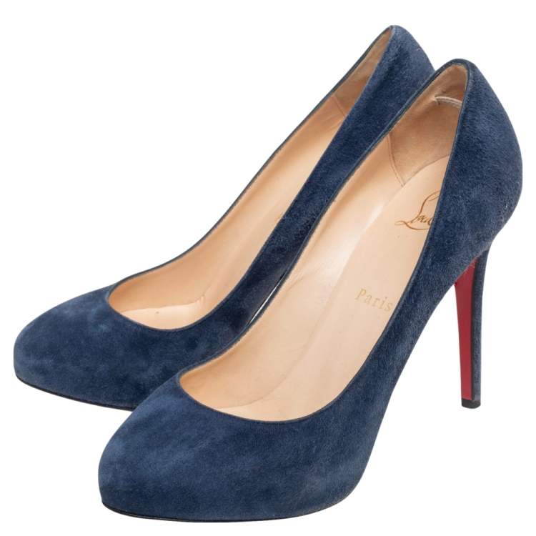 Pre Owned Christian Louboutin Blue Suede Fifi Pumps Size 38