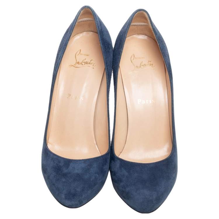 Pre Owned Christian Louboutin Blue Suede Fifi Pumps Size 38