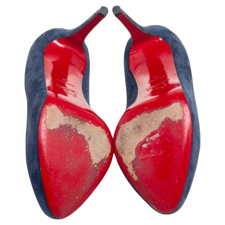 Pre Owned Christian Louboutin Blue Suede Fifi Pumps Size 38