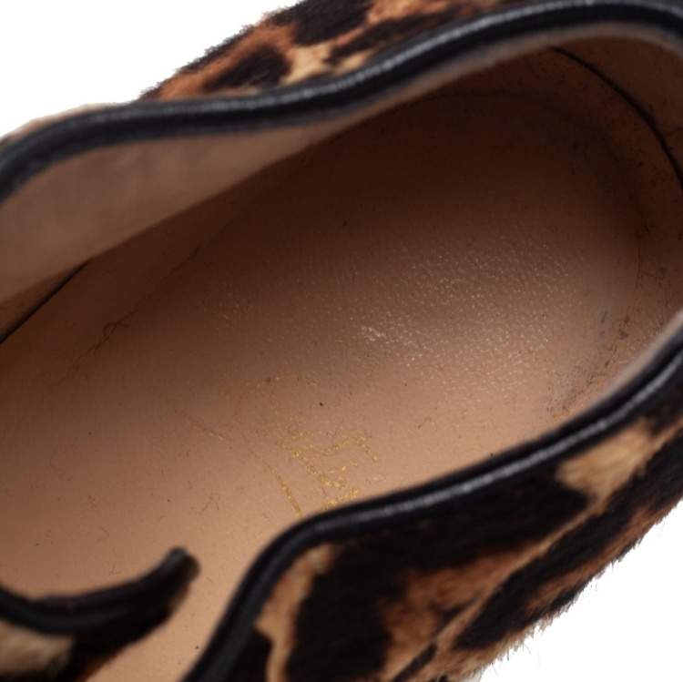 Pre Owned Christian Louboutin Brown Leopard Print Calf Hair Lady Schuss Wedge Ankle Boots Size 38