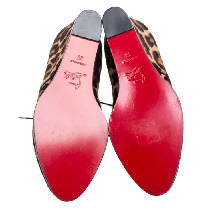 Pre Owned Christian Louboutin Brown Leopard Print Calf Hair Lady Schuss Wedge Ankle Boots Size 38