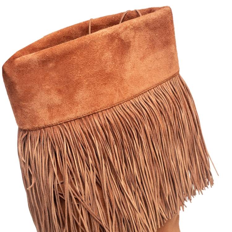 مملوكة مسبقًا Christian Louboutin Tan Suede Majung 85 Fringe Mid Calf Boots Size 39.5