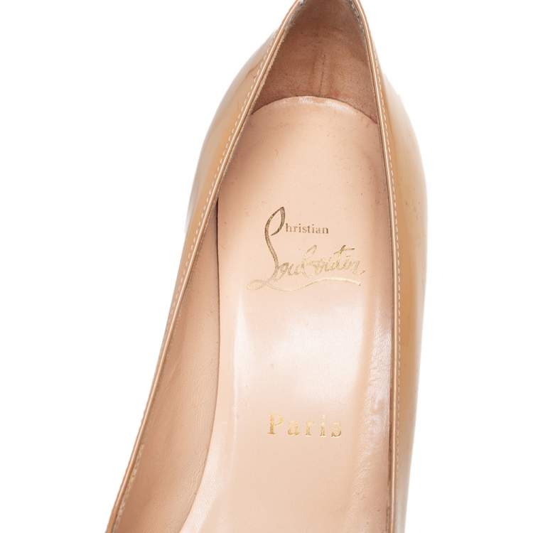 Pre Owned Christian Louboutin Beige Patent Leather Ron Ron Pumps Size 37.5 