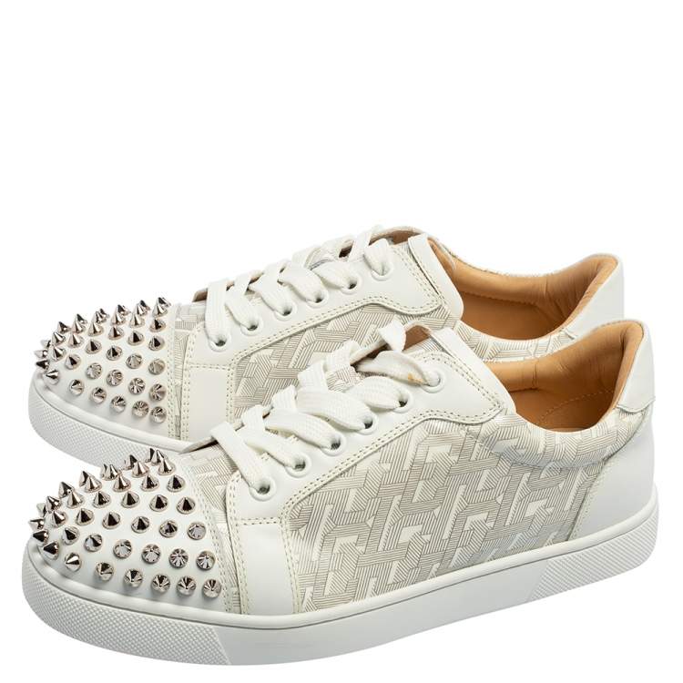Pre Owned Christian Louboutin White Leather and PVC Louis Spikes Low-Top Sneakers Size 36.5