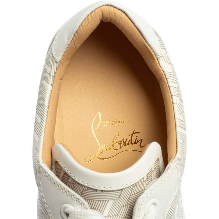 Pre Owned Christian Louboutin White Leather and PVC Louis Spikes Low-Top Sneakers Size 36.5