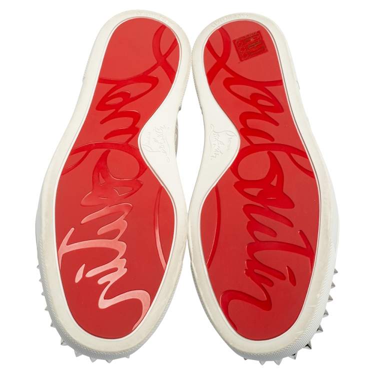 Pre Owned Christian Louboutin White Leather and PVC Louis Spikes Low-Top Sneakers Size 36.5