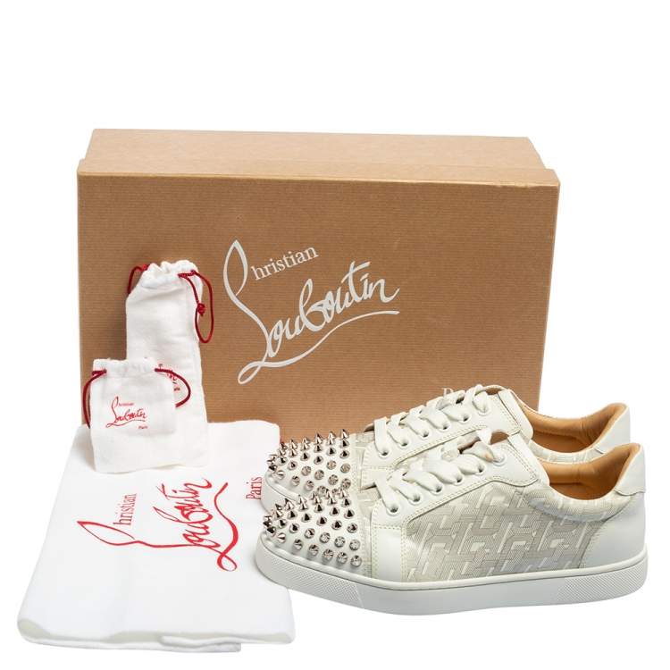 Pre Owned Christian Louboutin White Leather and PVC Louis Spikes Low-Top Sneakers Size 36.5