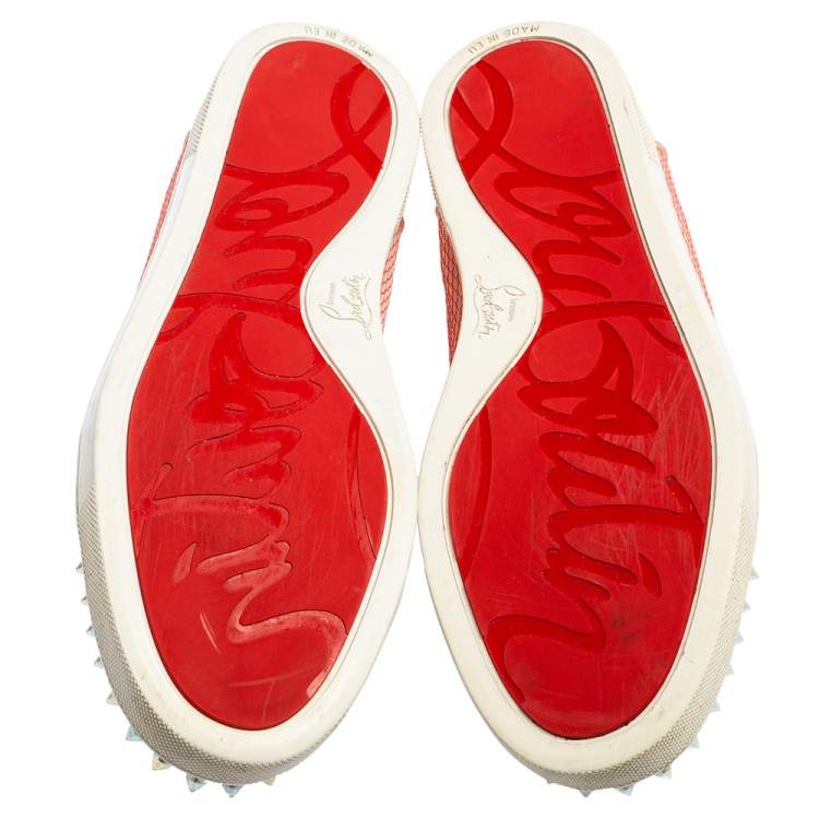 Pre Owned Christian Louboutin Pink Fabric And Patent Leather Spiked Louis Junior Sneakers Size 40.5