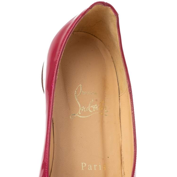 Pre Owned Christian Louboutin Red/Silver Glitter And Patent Leather  Open Toe Ballet Flats Size 39