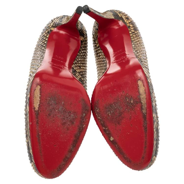 Pre Owned Christian Louboutin Cream/Brown Python Leather New Simple Platform Pumps Size 39.5