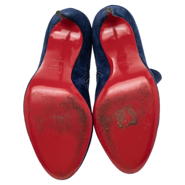 مملوكة مسبقًا Christian Louboutin Navy Blue Suede Lisse Ankle-Length Boots Size 41