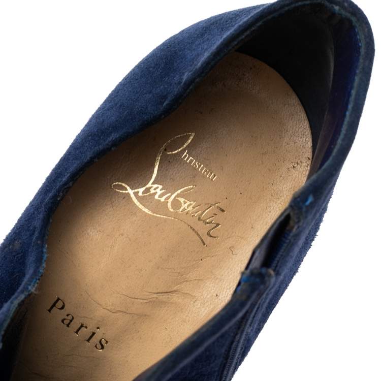 مملوكة مسبقًا Christian Louboutin Navy Blue Suede Lisse Ankle-Length Boots Size 41